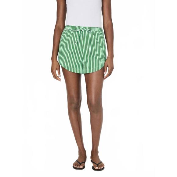 NEW FRENCH CONNECTION alexis cotton drawstring short in green/summer white - Picture 1 of 3